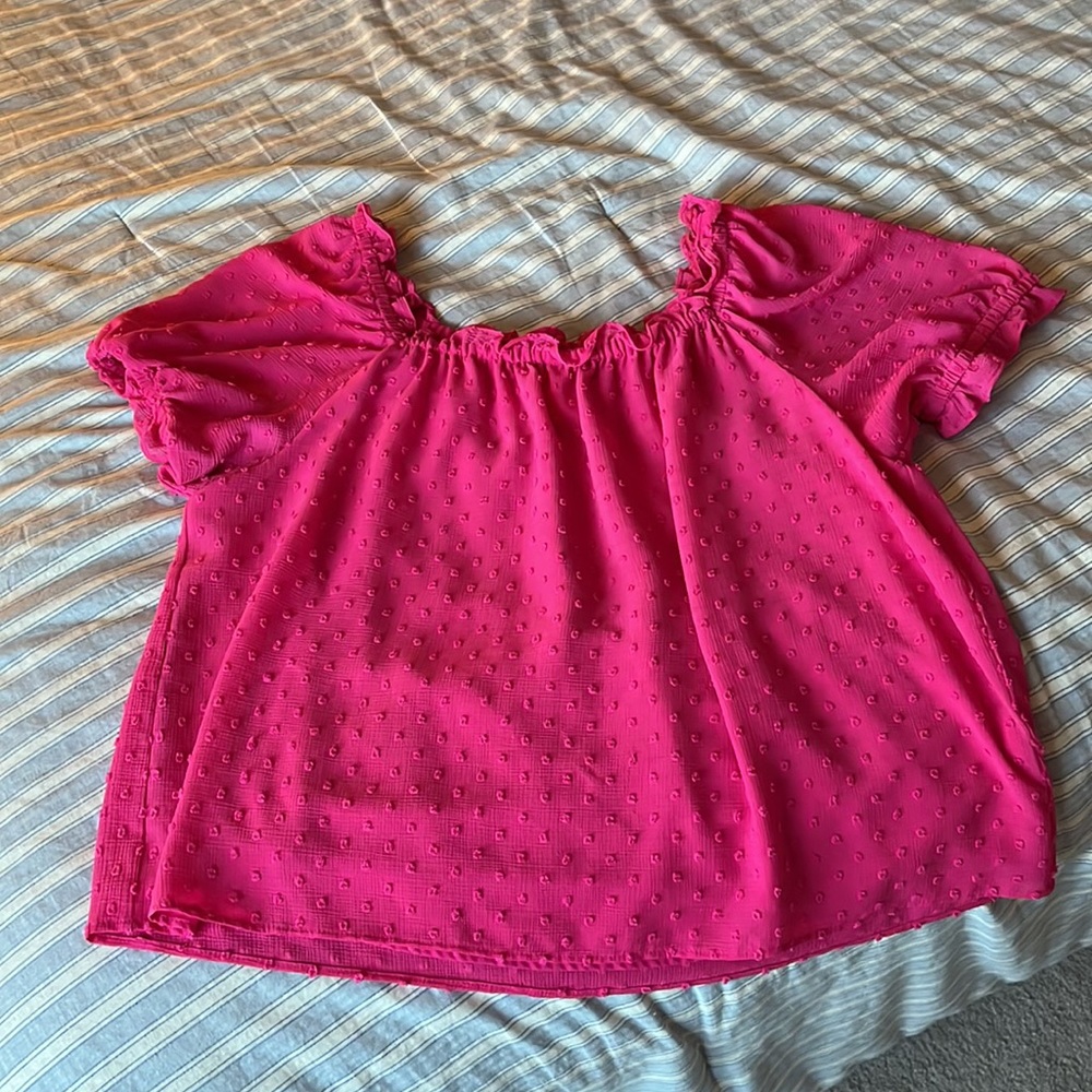 Pink ruffled square neck blouse size 2X